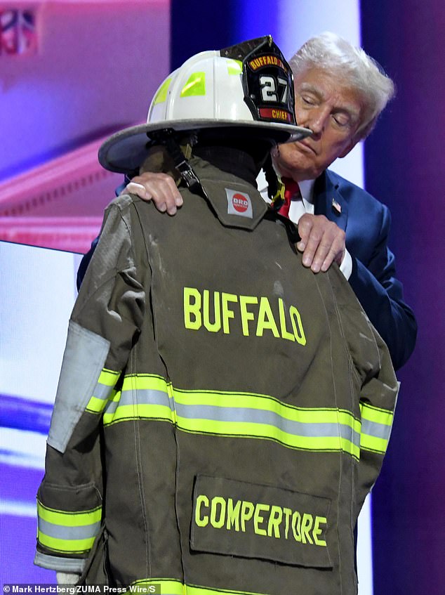 Corey was killed days before the Republican National Convention, and his firefighters uniform was displayed on stage with Trump as a tribute to the slain father