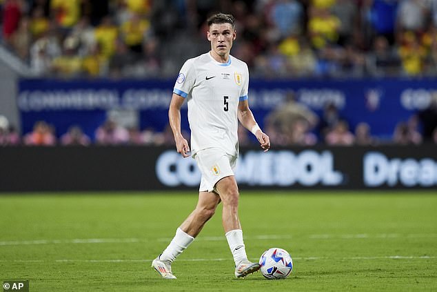 Ugarte pictured playing for Uruguay at the Copa America in the United States back in July