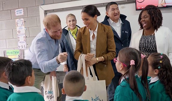 grabs- Harry and Meghan visit school in Bogotacredit: Reuters