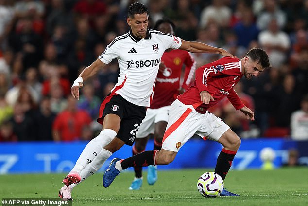 Sasa Lukic (left) looked overrun towards the back end of the first half when United turned the screw