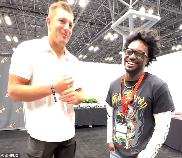 Rob Gronkowski stopped by YouTuber Funny Marco's booth at Fanatics Fest in NYC on Friday