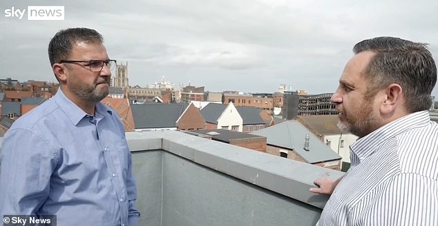 John Francis (right) met with Amanj Jamil, (left) a worshipper who was inside the mosque that was attacked during riots in Hull on August 3. He apologised for describing migrants crossing the English Channel in small boats as 'an influx of illegal invaders' and admitted that he had not used the 'best choice of words' when promoting the demonstration