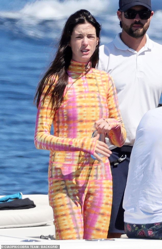 On a Mediterranean holiday, the 41-year-old actress sported a colourful tie-dyed swimsuit that covered her up completely, protecting her from the glaring Sardinian sunshine