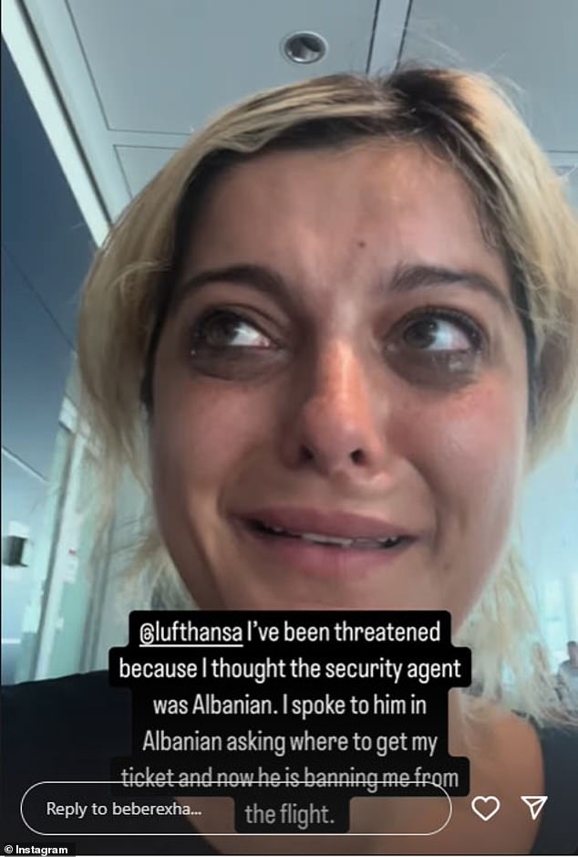 As she shared footage of herself sobbing with her 11.9 followers, the singer, 34, explained that she was emotional because the man reportedly banned her from 'the flight' on the airline, Lufthansa