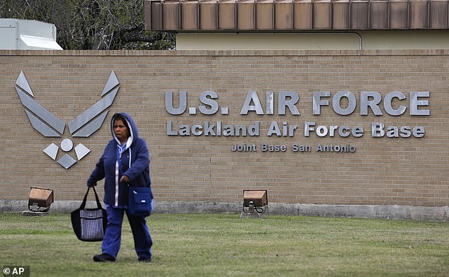 No injuries were reported after the guards returned fire at a passing vehicle at an entrance to the Texas base, seen here, at around 4:30 a.m