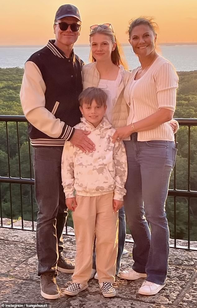 Pictured: Crown Princess Victoria, Prince Daniel, Princess Estelle and Prince Oscar of Sweden pose for a family photo