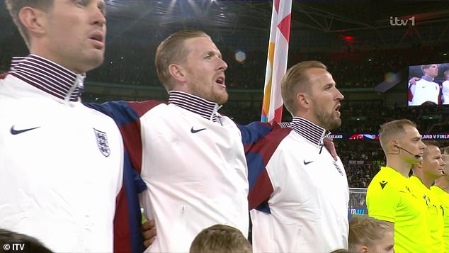 His England stars belted out the national anthem as they prepared for their match with Finland