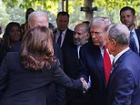 Donald Trump and Kamala Harris share awkward handshake as they come face-to-face AGAIN and join Biden for 9/11 Ground Zero memorial hours after trading insults at fiery debate