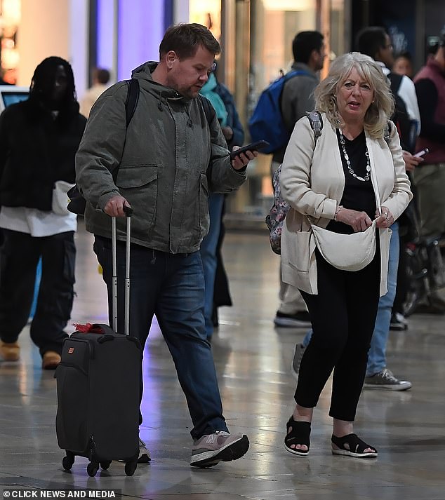 Despite his reported net worth of £70M James Corden travelled home to London from Barry on public transport after filming Gavin and Stacey's final episode on Sunday (pictured with co-star Alison Steadman)