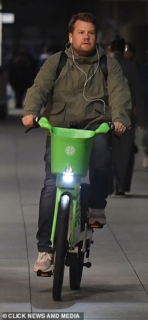 James then hopped on a Lime rental bike and put in his earphones as he cycled through the capital home