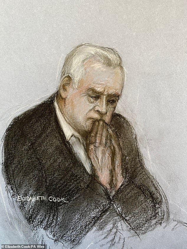 A court artist's drawing of Edwards as he sat in the dock at Westminster magistrates' court today