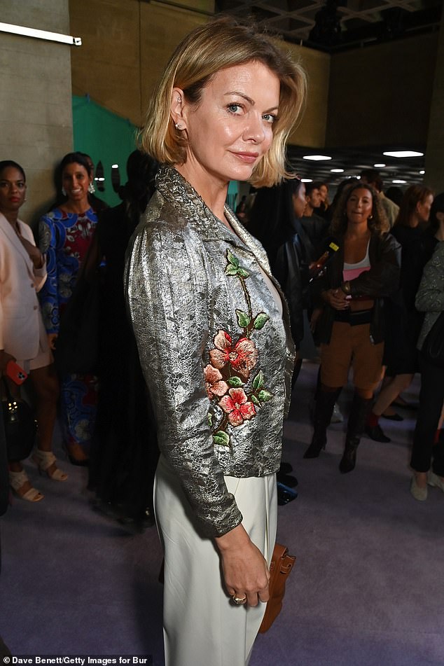 Jemma Kidd looked elegant in a metallic silver jacket decorated with an embroidered floral design