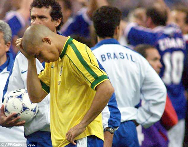 Ronaldo looks dejected after Brazil lost 3-0 to France in the final of the 1998 World Cup