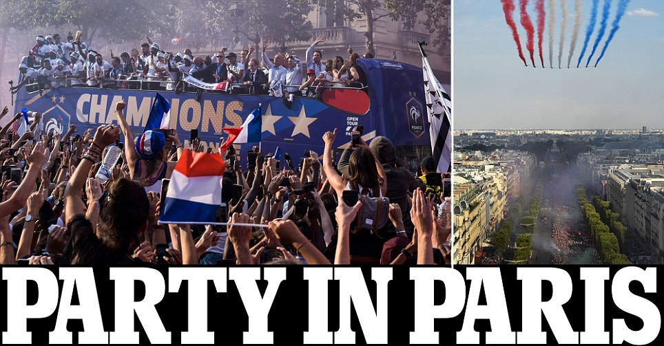 France supporters line the Champs-Elysees as they welcome back Les Bleus