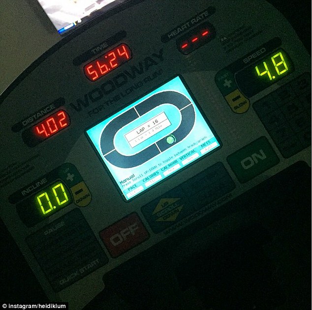 'Monday morning #jet-leg #4miles,' tweeted Heidi as she hit the treadmill last week