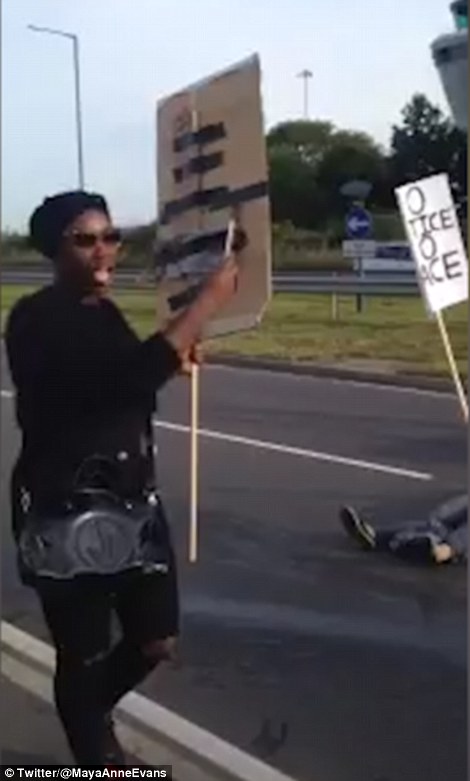 Videos from the scene show placard-waving protesters arguing with workmen and motorists eager to get the road moving