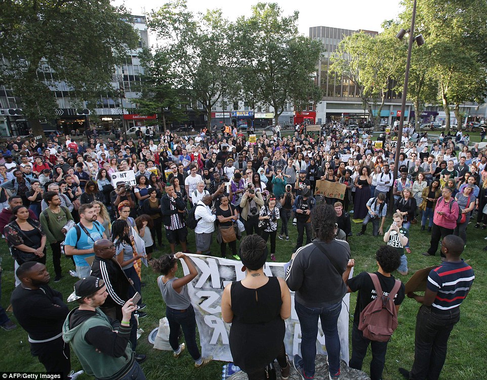 Scores of demonstrators gathered at Altab Ali park in East London last night