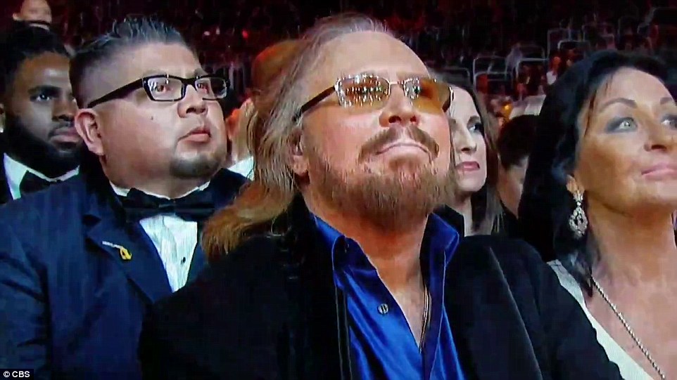 Proud: Surviving Bee Gees member Barry Gibb watched the performance from the crowd