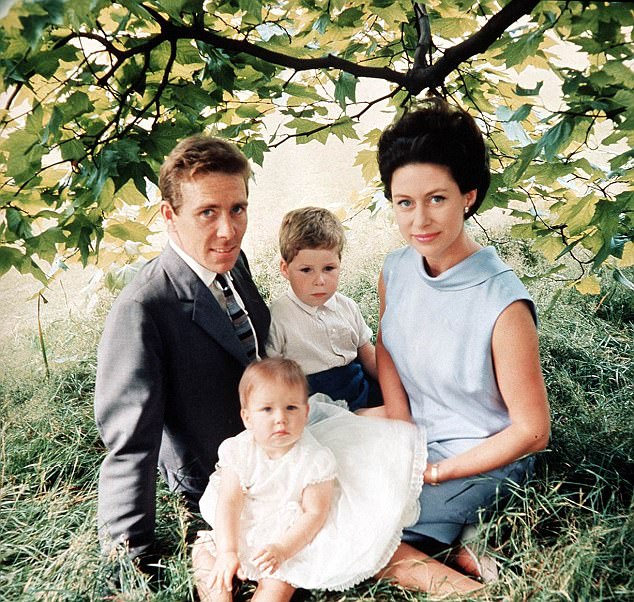 The late British royal HRH Princess Margaret and photographer husband Antony Armstrong-Jones, the 1st Earl of Snowdon, pictured in 1965 with their children Viscount David Linley and Lady Sarah Armstrong-Jones, now Lady Sarah Chatto