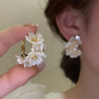 Fashion White Flower Pearl Earrings Hoop Dangle Women Wedding Party Jewelry Gift