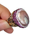Słodkowodny hodowlany fioletowy Keshi Pearl Ring Kryształ Pave Regulowany platerowany pierścień
