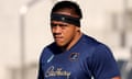 Allan Alaalatoa looks on during a Wallabies training session at Concord Oval in Sydney