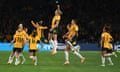 The Matildas celebrate scoring a goal