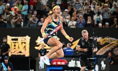 Caroline Garcia celebrates winning her first round match against Naomi Osaka at the 2024 Australian Open.