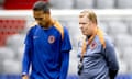 Virgil van Dijk (left) and Ronald Koeman during a Dutch training session before their last-16 tie