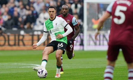 Trent Alexander-Arnold on the ball during Liverpool’s 2-2 draw with West Ham