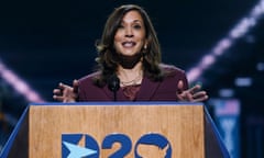 Kamala Harris giving a speech at the Democratic national convention in 2020.