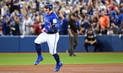 Blue Jays third baseman Josh Donaldson celebrates after hitting a solo home run in the third.