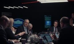 group of people in a situation room with laptops and coffee