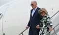 US-VOTE-POLITICS-BIDEN<br>US President Joe Biden and First Lady Jill Biden step off Air Force One upon arrival at McGuire Air Force Base in New Jersey on June 29, 2024. Biden is in New Jersey for campaign fundraisers. (Photo by Mandel NGAN / AFP) (Photo by MANDEL NGAN/AFP via Getty Images)