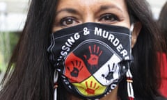 Jeannie Hovland, the deputy assistant secretary for native american affairs for the US Department of Health and Human Services, wore a Missing and Murdered Indigenous Women mask.