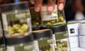 A worker organizes cannabis flowers at the first legal recreational marijuana dispensary in New York City.