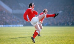 Sport<br>Mandatory Credit: Photo by Colorsport/REX (3154854a) Rugby Union - 1977 Five Nations - Scotland 9 Wales 18 Wales' Phil Bennett kicks to touch at Murrayfield 5N 1977: Scotland 9 Wales 18 Sport