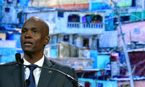 Jovenel Moïse speaking in New York in 2018. During his term in office inflation spiralled upwards and food and fuel became scarcer.
