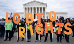 Supreme Court hears oral arguments for three cases on LGBTQ discrimination protections<br>epa07906094 LGBTQ advocates rally outside the Supreme Court shortly before being detained for blocking the street, after the court heard oral arguments in three cases, in Washington, DC, USA, 08 October 2019. The Supreme Court heard oral arguments for three cases, 08 October, two of which involve allegations of discrimination based on sexual orientation and a case on whether discrimination laws apply to transgender workers. The cases are Bostock versus Clayton County, Georgia; Altitude Express Inc. versus Zardal; and R.G. and G.R. Harris Funeral Homes versus EEOC. EPA/MICHAEL REYNOLDS