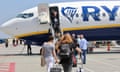 Passengers boarding a Ryanair flight from Athens airport