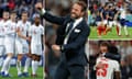 from left: Croatia v England 2018 World Cup semi-final, Gareth Southgate celebrates victory over Denmark in the Euro 2020 semi-final, France v England 2022 World Cup quarter-final, Italy v England Euro 2022 final.