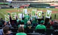 Oakland Athletics fans spell out ‘Sell Now’ during the team's game against the Tampa Bay Rays at Oakland Coliseum in June.