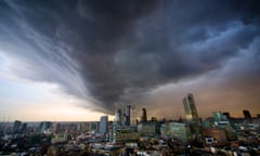 Storm Clouds Cut Through Clear Sky In London<br>LONDON, UNITED KINGDOM - AUGUST 12: Brooding storm clouds cut through the clear evening sky on August 12, 2014 in London, England.   BRUISED storm clouds hover menacingly above the City of London. Photographer Tom Archer took the breathtaking shot from the top floor of Avant Garde, a new high rise apartment block in Shoreditch. The photographer reached the terrace just in time to capture the storm rolling in before the torrential rain started.   PHOTOGRAPH BY Tom Archer / Barcroft Media  UK Office, London. T +44 845 370 2233 W www.barcroftmedia.com  USA Office, New York City. T +1 212 796 2458 W www.barcroftusa.com  Indian Office, Delhi. T +91 11 4053 2429 W www.barcroftindia.com

pdl