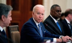 Biden Hosts an Expanded Bilateral Meeting with President Moon Jae-in of South Korea, Washington, District of Columbia, USA - 21 May 2021<br>Mandatory Credit: Photo by REX/Shutterstock (11919668m) United States President Joe Biden, center, listens during a bilateral meeting with President Moon Jae-in of South Korea in the State Dining Room of the White House in Washington. Biden welcomed Moon for talks expected to span North Korea’s nuclear program, a global semiconductor shortage and climate change. Biden Hosts an Expanded Bilateral Meeting with President Moon Jae-in of South Korea, Washington, District of Columbia, USA - 21 May 2021