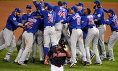 BESTPIX World Series - Chicago Cubs v Cleveland Indians - Game Seven<br>CLEVELAND, OH - NOVEMBER 02: Michael Martinez #1 of the Cleveland Indians reacts as the Chicago Cubs celebrate after defeating the Indians 8-7 in Game Seven of the 2016 World Series at Progressive Field on November 2, 2016 in Cleveland, Ohio. The Cubs win their first World Series in 108 years. (Photo by Jason Miller/Getty Images) *** BESTPIX ***