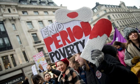 Protesters against period poverty at the London Women’s march, January 2019