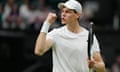 Jannik Sinner of Italy reacts after winning a point against Matteo Berrettini