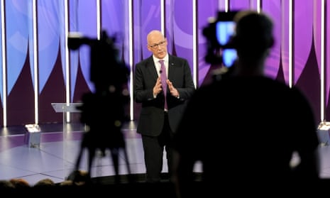 Scottish First Minister and SNP leader John Swinney speaking during tonight’s four party leadership Question Time Election special on 20 June 2024 in York, England.