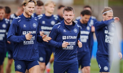 Denmark’s Morten Hjulmand (L) and Anders Dreyer.