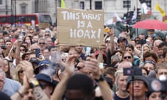 World Freedom Day, Trafalgar Square, London, UK - 24 Jul 2021<br>Mandatory Credit: Photo by Mark Thomas/REX/Shutterstock (12230038e) Thousands of people gather in Trafalgar Square to protest against the vaccination programme and the GovernmentÕs approach to the pandemic. They are celebrating ÔWorld Freedom DayÕ with events taking place all over the world. Anti-Vaxx demonstration. Westminster. Anti-Vaxx demonstrators demonstrate against the Governments Freedom day and the introduction of vaccine passports. World Freedom Day, Trafalgar Square, London, UK - 24 Jul 2021